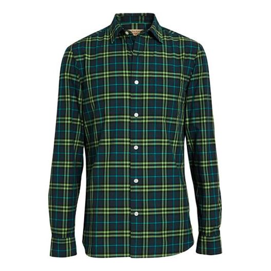 Men's Burberry Plaid Long Sleeves Shirt Blue Green 80031031