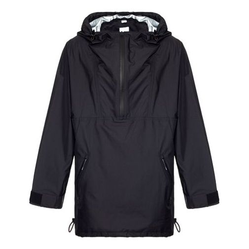 Men's Burberry Half Zipper Pullover Hooded Jacket Black 80113321