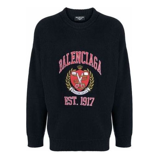 Balenciaga Est. 1917 College Logo Crewneck Sweater 'Black' 675267T32178065