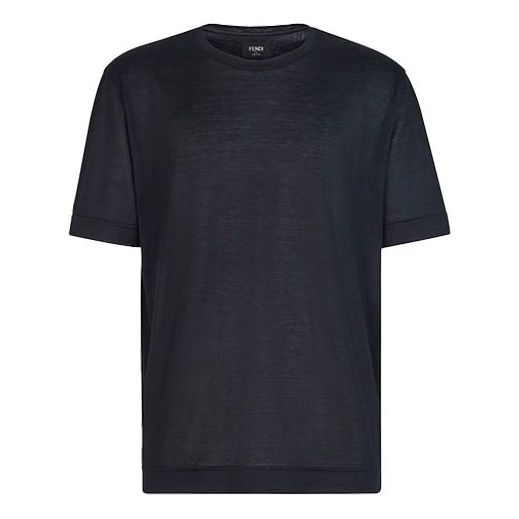 Men's FENDI SS21 Logo Pattern Round Neck Short Sleeve Black FY0936ABQSF0QA1