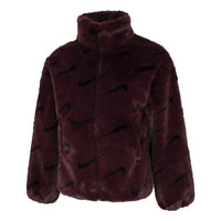 (WMNS) Nike Printed Faux Fur Jacket Asia Sizing 'Burgundy' DQ6843-652