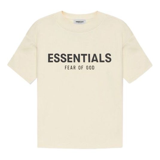(GS) تي شيرت Fear of God Essentials SS21 بأكمام قصيرة بلون كريمي/كريمي FOG-SS21-538