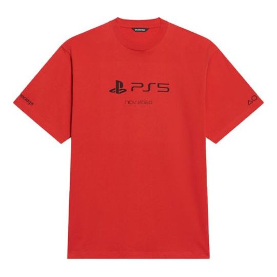 Balenciaga x PlayStation Crossover FW21 PS5 Alphabet Geometry Pattern Printing Short Sleeve Unisex Red 651795TKVF36552