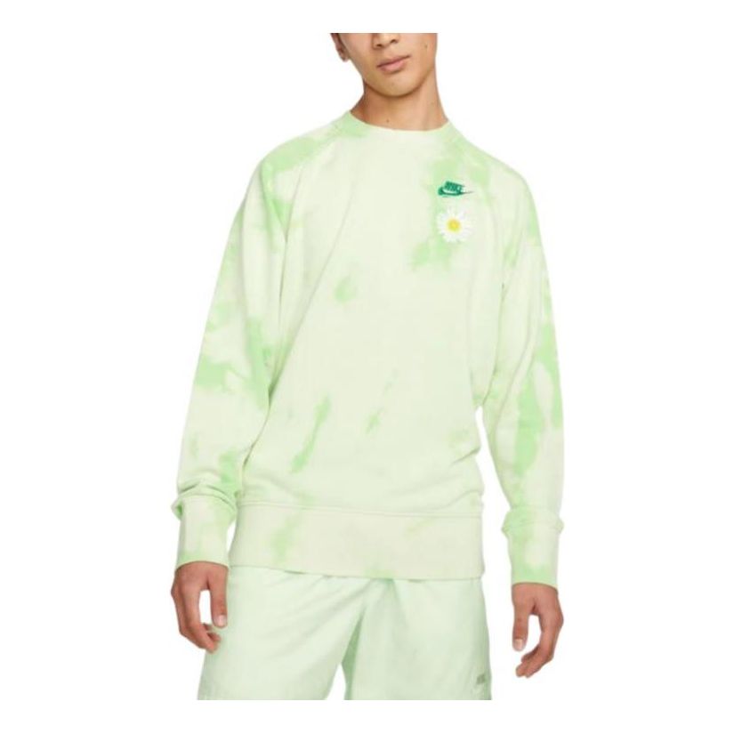 Nike Tie Dye Flowers Pattern Round Neck Pullover Long Sleeves Hoodie Men's Green DM5010-332