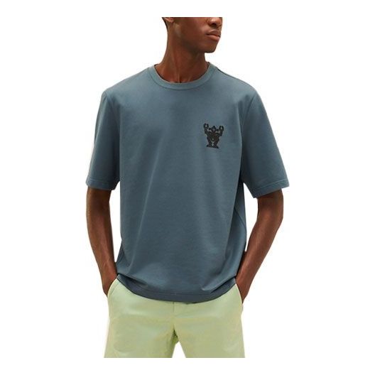 Men's HERMES SS21 Hello Mr Farrier Small Logo Round Neck Cotton Short Sleeve Blue H157830HA0X