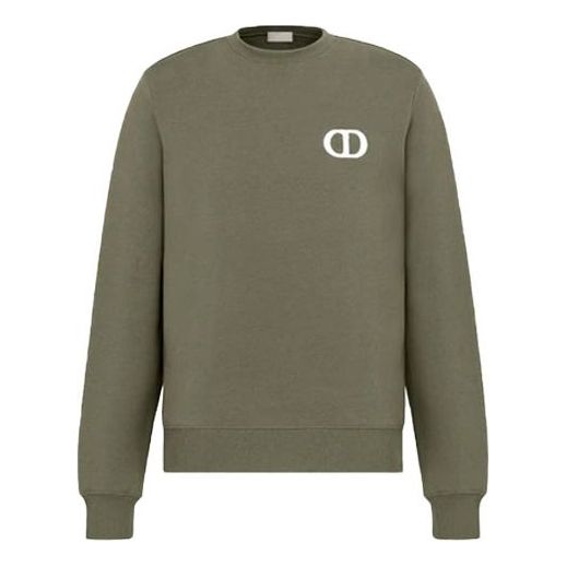 Men's DIOR SS22 Round Neck Cotton Fleece Material Pullover Olive 113J699A0531-C680