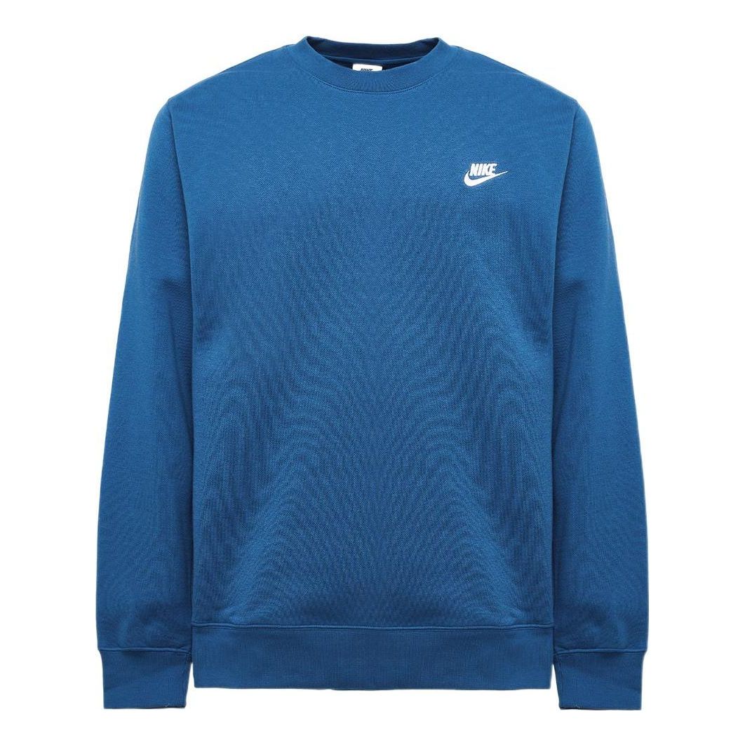 Nike Sportswear Club Solid Color Logo Embroidered Round Neck Long Sleeves Blue BV2662-407