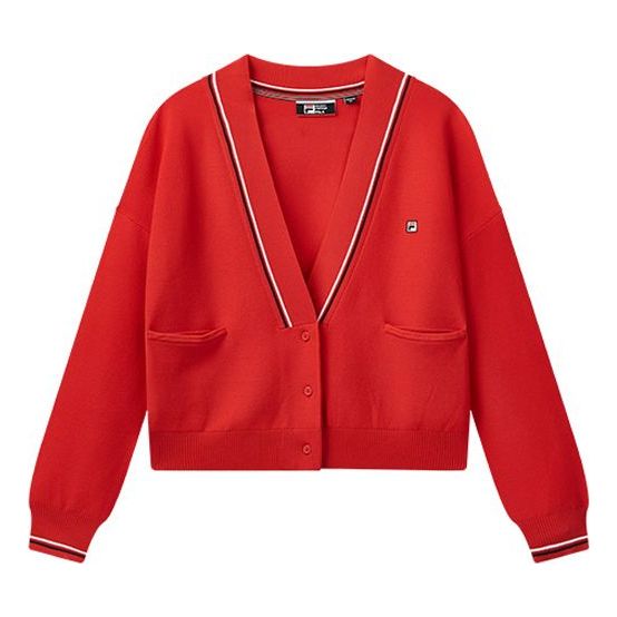 (WMNS) FILA Logo Knit Cardigan Deep Red F11W031402F-RD