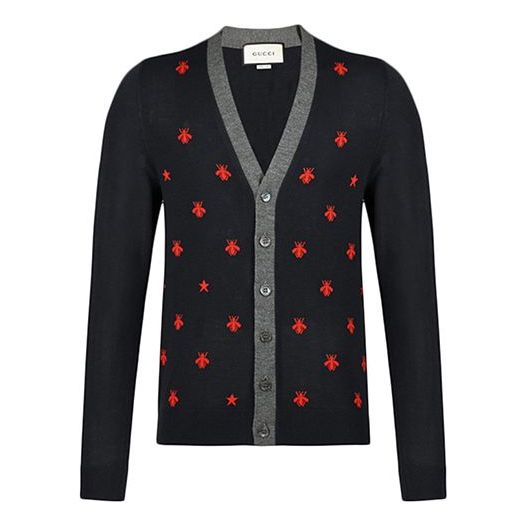 Gucci Bee And Star Pattern Wool Cardigan For Men Blue 431747-X1311-4703