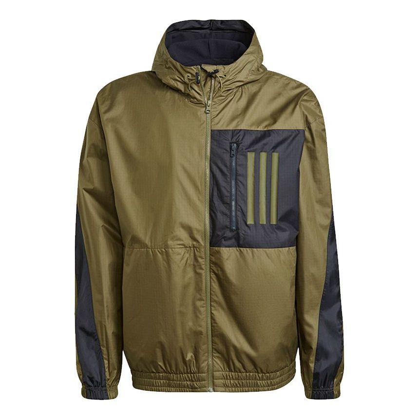 Men's adidas Training Sports Running Woven Hooded Jacket Olive GT3744