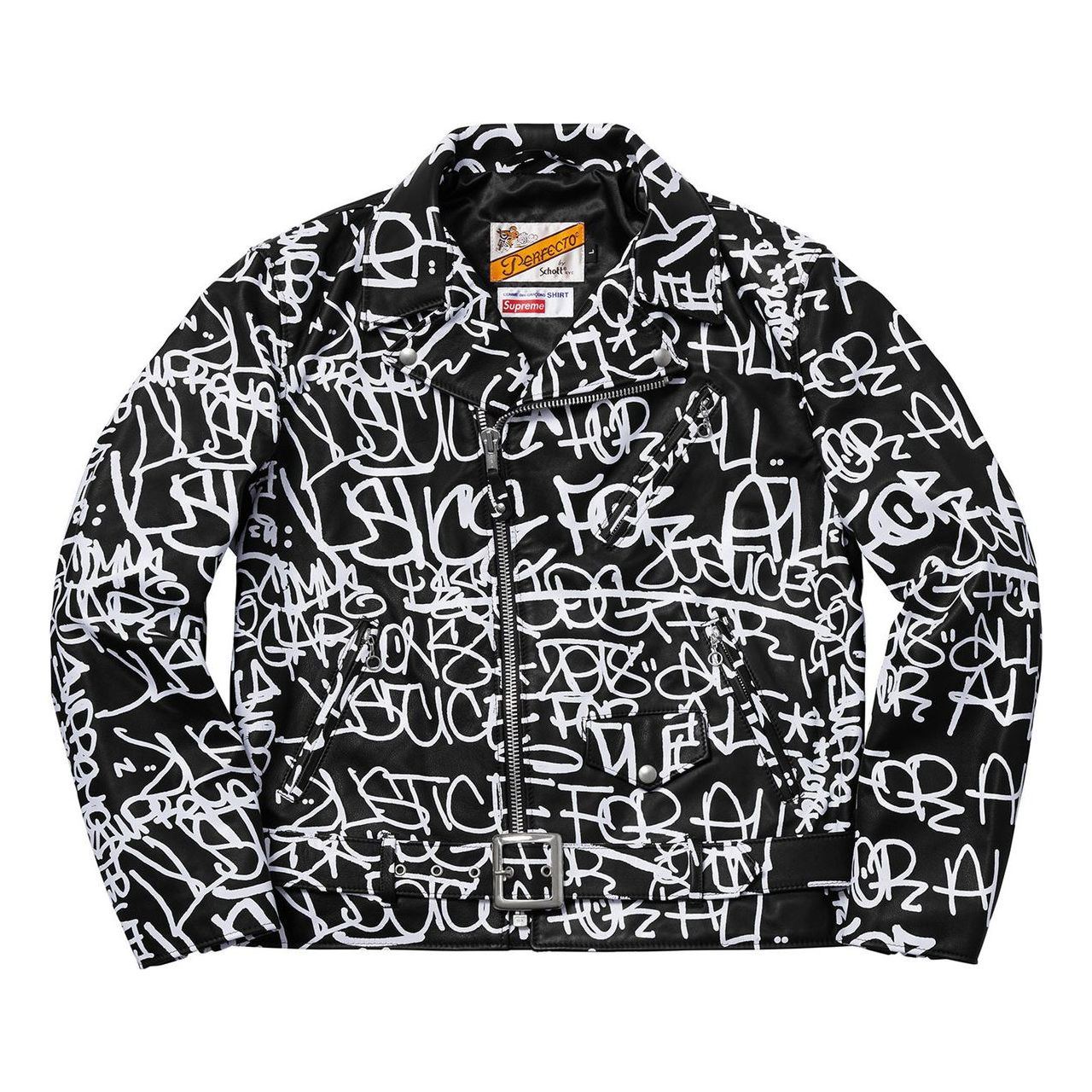 Supreme FW18 x COMME des GARCONS Shirt Schott Painted Perfecto Leather Jacket Black SUP-FW18-415