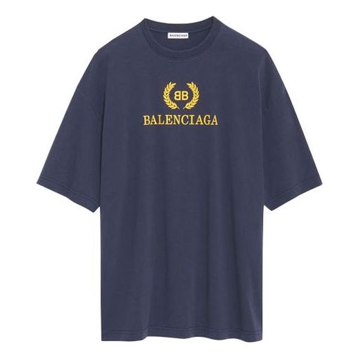 Balenciaga Alphabet Printing Short Sleeve Navy Blue 492258TAV044128