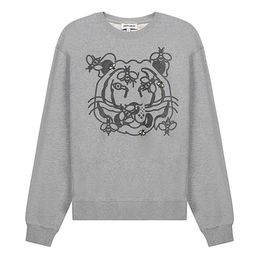 Men's KENZO SS21 Alphabet Pattern Round Neck Long Sleeves Gray FB55SW0184MO-94