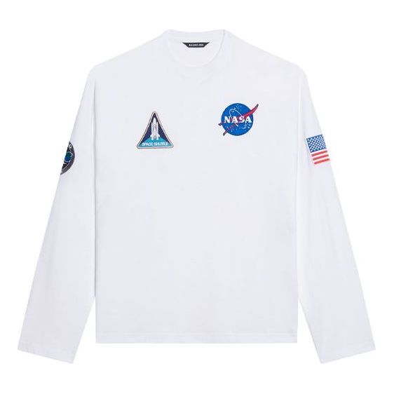 Men's Balenciaga x NASA Crossover Space Printing Long Sleeves Round Neck Long Sleeves White 662496TKVD79040
