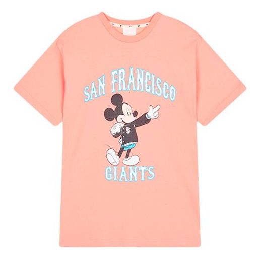 MLB Disney Mickey Crossover New York Yankees Basic Printing Round Neck Short Sleeve Unisex Pink 31TSK3031-14O