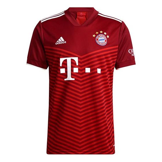 قميص كرة قدم/كرة قدم رجالي من adidas Fcb H Jsy Bayern Munich Black Home Fan Edition Sports بأكمام قصيرة باللون الأحمر GM5313