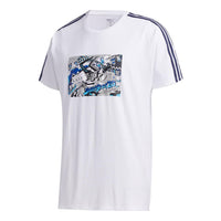 Men's adidas neo Pattern Printing Sports Short Sleeve White T-Shirt GK5870