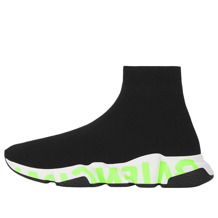 Balenciaga Speed Graffiti Sneakers 'Black Knit Fluo Green Graffiti Sole Unit' 605972W05GY1935
