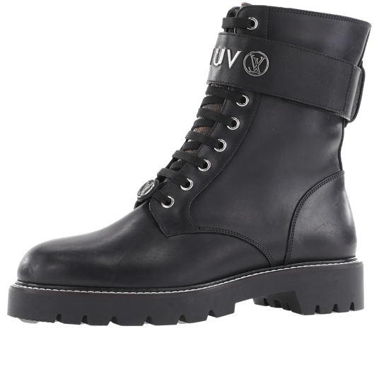 (WMNS) حذاء Territory Flat Ranger من LOUIS VUITTON باللون الأسود مع شعار فضي 1AAE3W