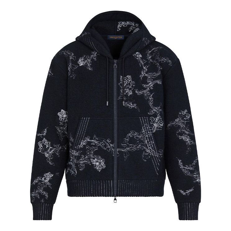 LOUIS VUITTON LV Floral Embroidered Zipper For Men Black 1A8A74