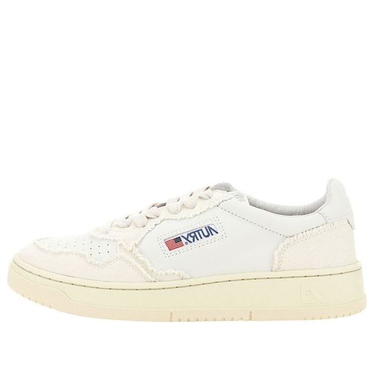 Autry Medalist Low Soft Goatskin Frayed Canvas 'White Ivory White' AULM-CB01