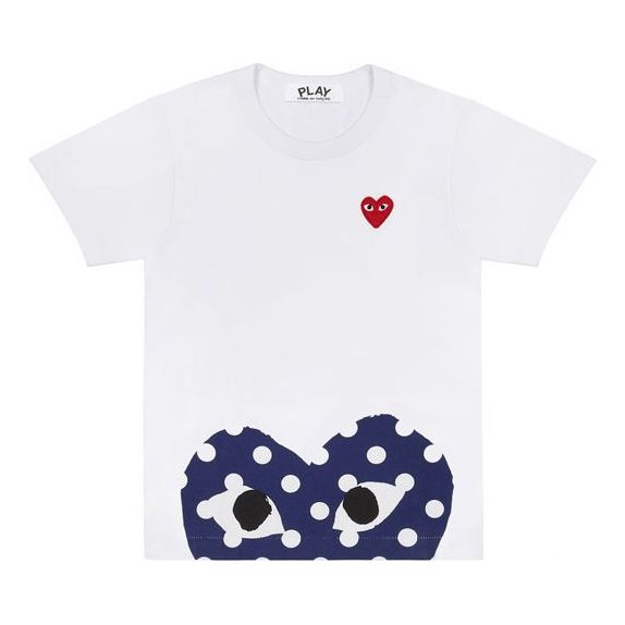 COMME des GARCONS PLAY Blue polka dots Pattern Short Sleeve White AZT236