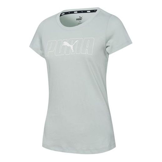 (WMNS) PUMA Rebel Logo Print Round Collar Sports Short Sleeve Grey/Green 586927-49
