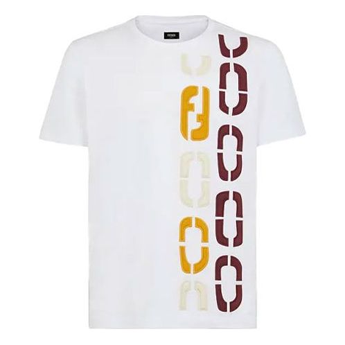 Men's FENDI SS21 Printing Cotton Short Sleeve White FY0894ADVJF0QA0