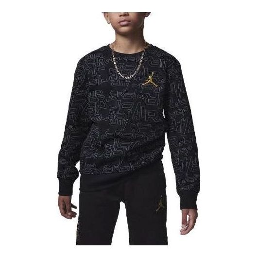 (GS) Air Jordan Take Flight Black and Gold Fleece Crew 'Black' 95C802-023