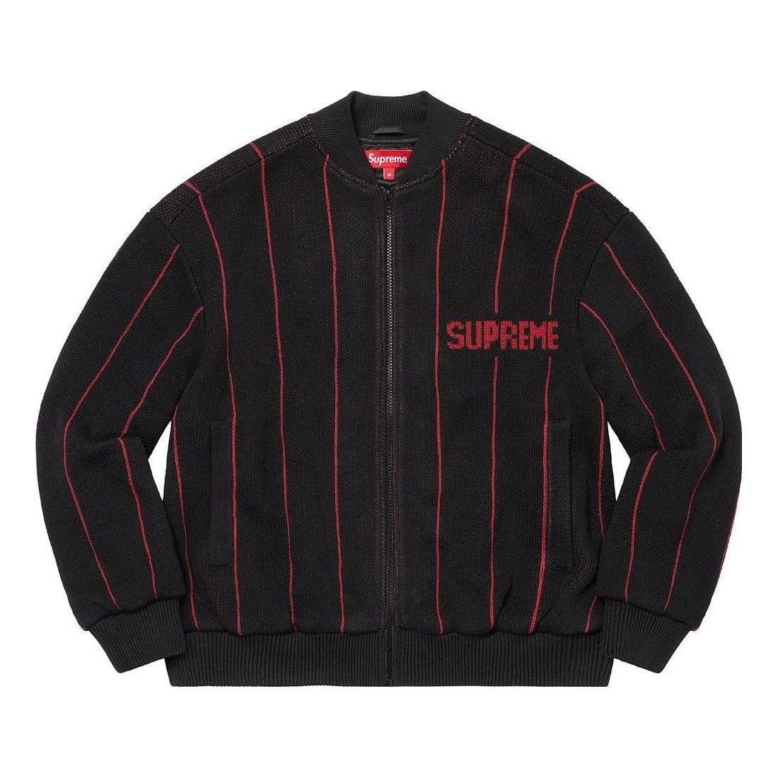 Supreme SS23 Week11 Pinstripe Varsity Zip Up Jacket 'Black' SUP-SS23-204