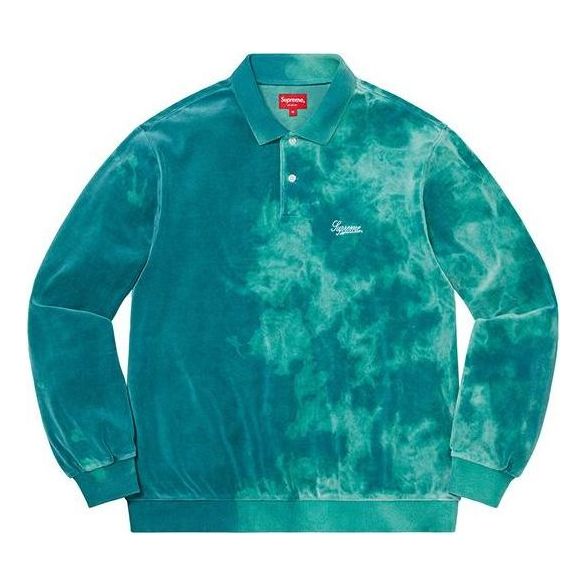 Supreme Bleached Velour L/S Polo 'Teal' SUP-SS21-610