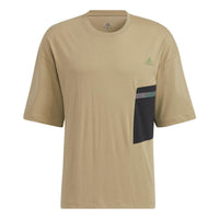 adidas Casual Breathable Sports Splicing Round Neck Short Sleeve Couple Style Khaki HE7353