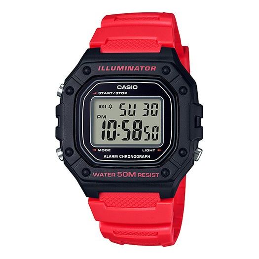 CASIO G Shock Quartz Sports Waterproof Mens BlackRed Digital W-218H-4B