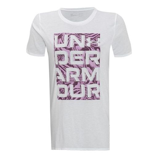 (WMNS) Under Armour Chest Logo Sports Short Sleeve White 1357414-100