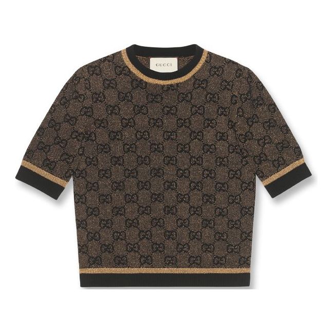 (WMNS) Gucci Black GG Wool And Golden Coated Sweater For Brown 574166-XKARJ-1815