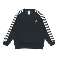 Men's adidas 3S Fl Swt Stripe Sports Round Neck Pullover Black GK9106