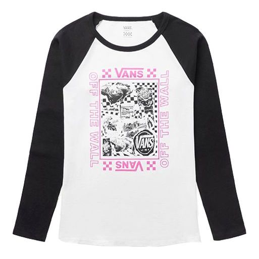 (WMNS) Vans lady Black White raglan sleeve Grid Printing Long Sleeves T-shirt White Black-White VN0A47Y5YB2