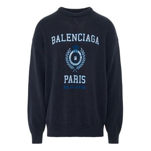 Balenciaga College Crest Crewneck Sweatshirt 'Navy' 696226T32394640