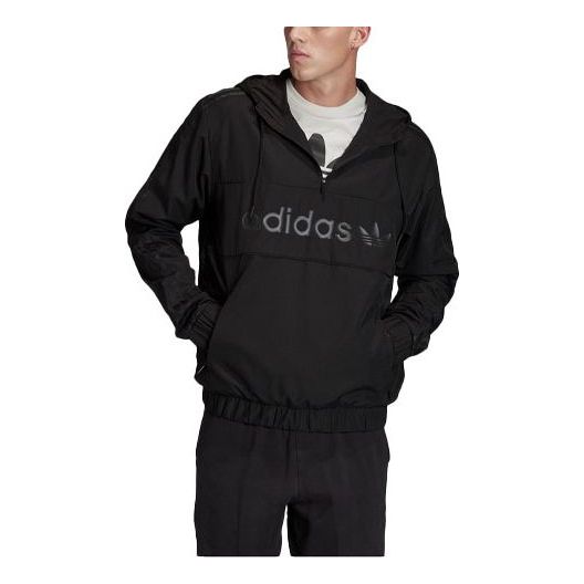 adidas Solid Color Logo Pattern Printing Cardigan Hooded Jacket Black FQ5140