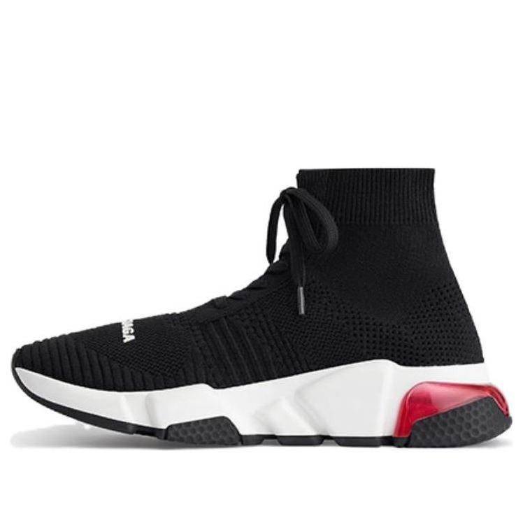 (WMNS) Balenciaga Speed 1.0 Lace Up Sneakers 'Black White with Clear Sole Red' 617217W05GG1014