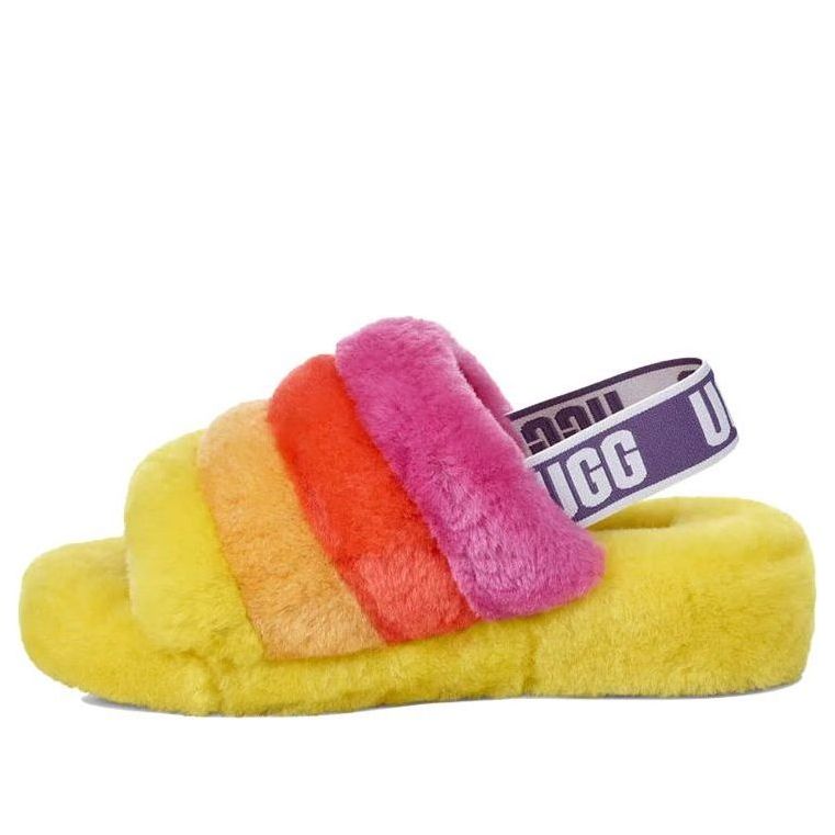 (WMNS) UGG Fluff Yeah Slide Slipper Rainbow Yellow 1097169-PRYW