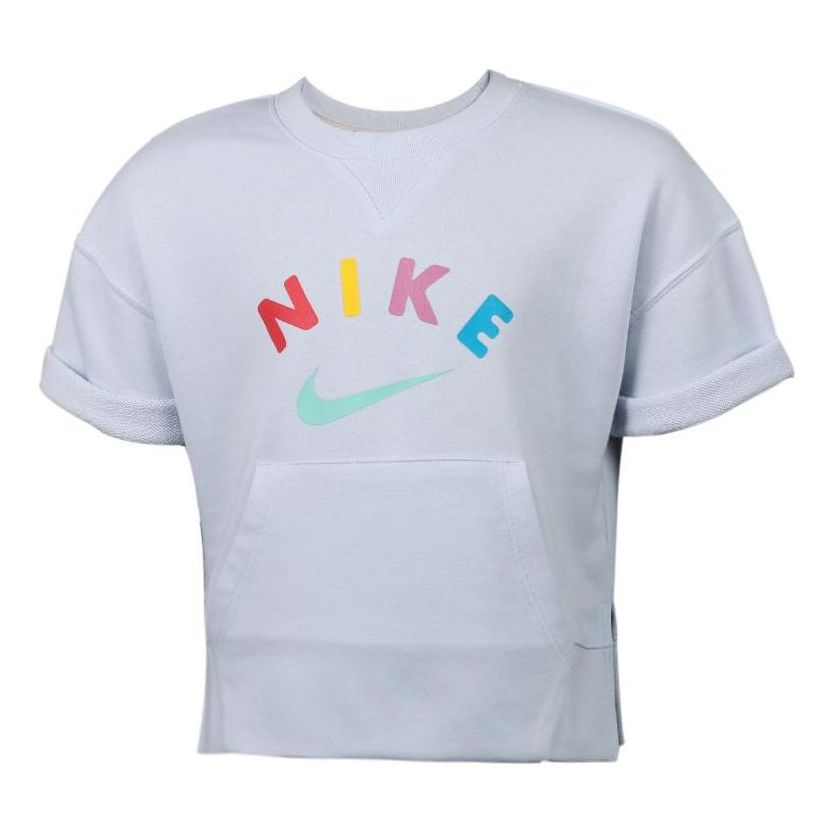 (GS) تي شيرت Nike متعدد الألوان مطبوع عليه حروف أبجدية برقبة دائرية وأكمام قصيرة للأولاد والبنات باللون الرمادي CK2775-085