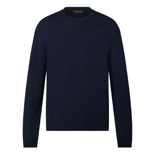 Men's LOUIS VUITTON FW21 Solid Color Logo Embossing Round Neck Long Sleeves Navy Blue 1A9FP9