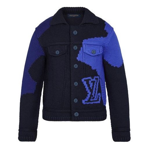 LOUIS VUITTON LV Fleece Inlaid Button Jacket For Men Black Blue 1A7XBC