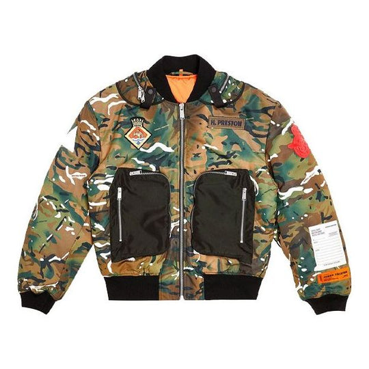 Men's HERON PRESTON Camouflage Functional Long Sleeves aviator Jacket Green HMEH002F20FAB0035900
