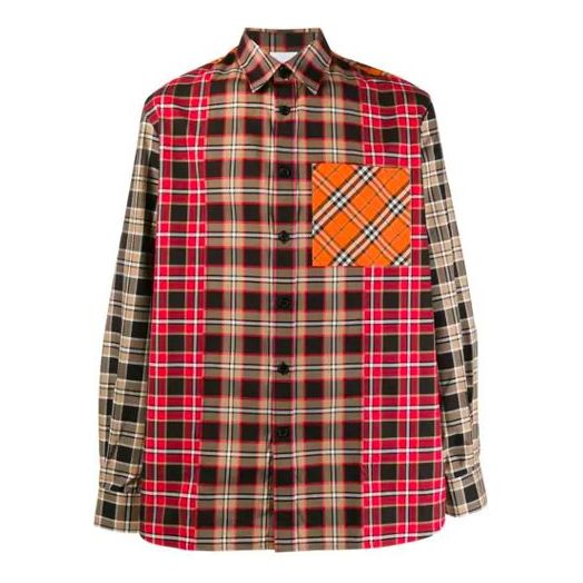 Men's Burberry Plaid Splicing Shirt Colorblock 80239161