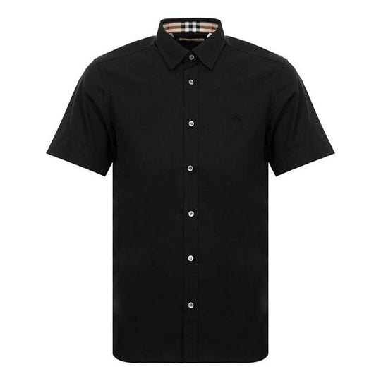 Burberry SS21 Knight Embroidered Short Sleeve Shirt For Men Black 80030791