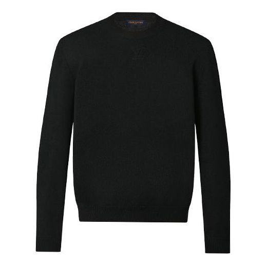 Men's LOUIS VUITTON FW21 Solid Color Logo Embossing Round Neck Long Sleeves Black 1A9FPG