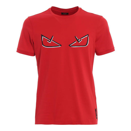 Men's FENDI SS21 Small Monster Eye Pattern Round Neck Short Sleeve Red FY0894A6ZGF0BVE