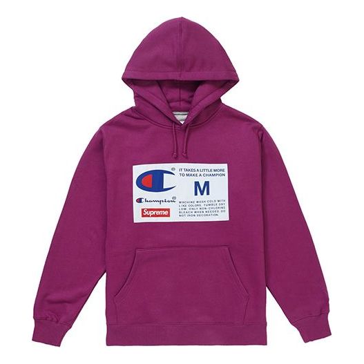 Supreme FW18 x Champion Label Hooded Sweatshirt Bright Purple Logo SUP-FW18-1246